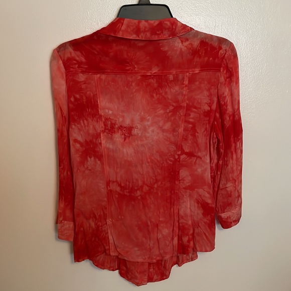 BEBE Pink and Red Button Down Shirt Size Medium - Picture 4 of 5